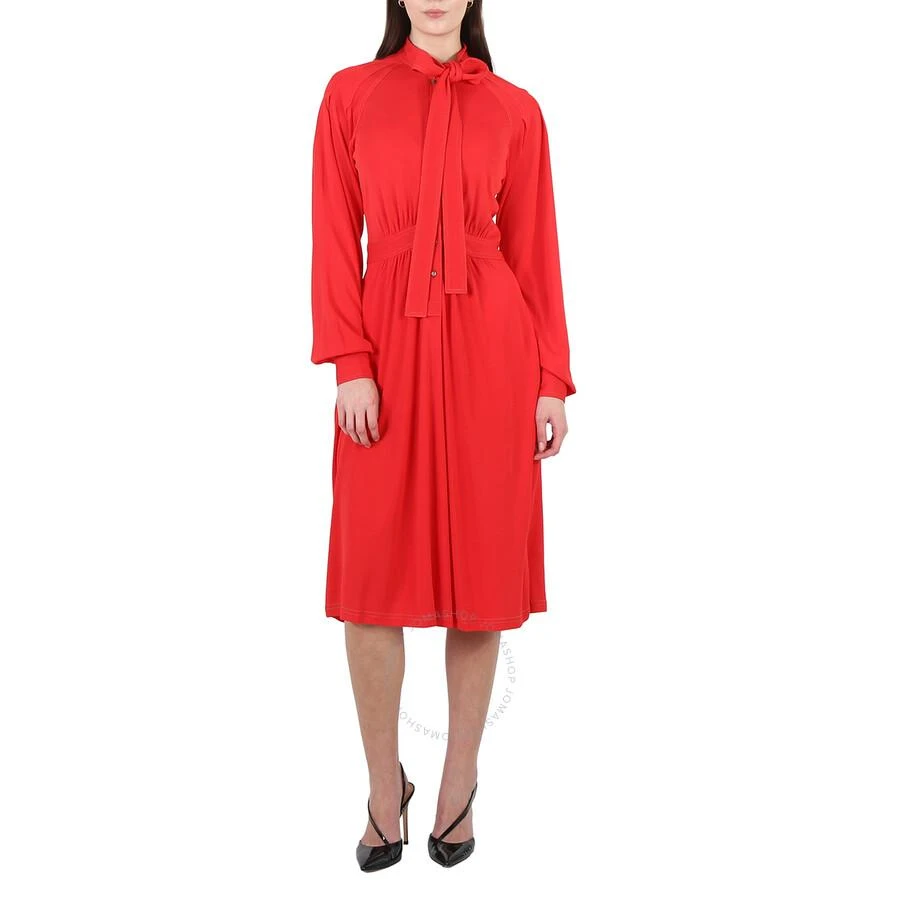 Burberry Ladies Red Topstitch Detail Jersey Tie-neck Dress 1