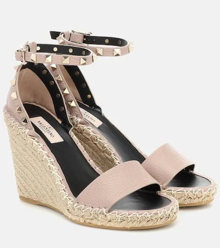 Valentino Valentino Garavani Rockstud Double leather wedge espadrilles 1