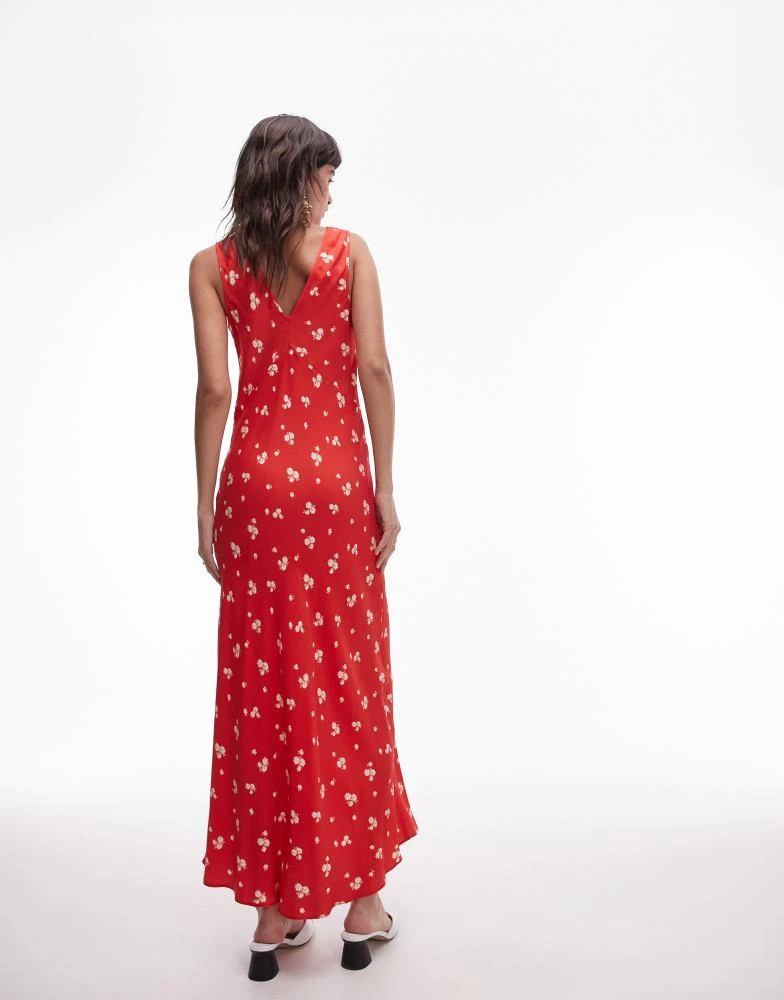 Topshop Topshop double v midi slip dress in red ditsy print 2