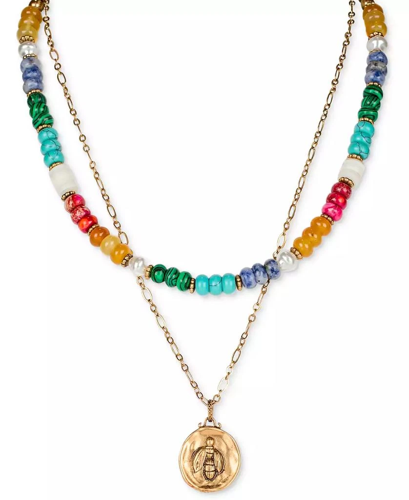 Patricia Nash Gold-Tone Bee Multicolor Beaded Convertible Layered Pendant Necklace, 17" + 3" extender 1