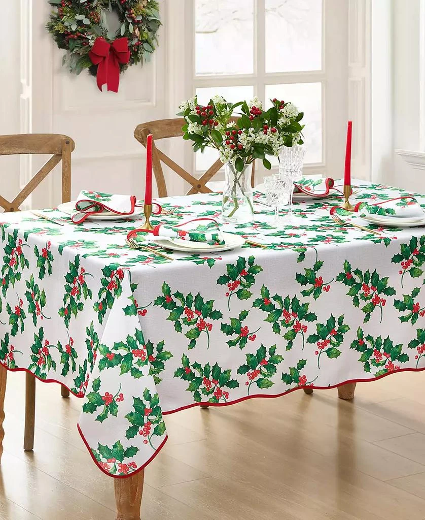 Elrene Classic Holly Scallop Border Rectangle Tablecloth, 102"x 60"