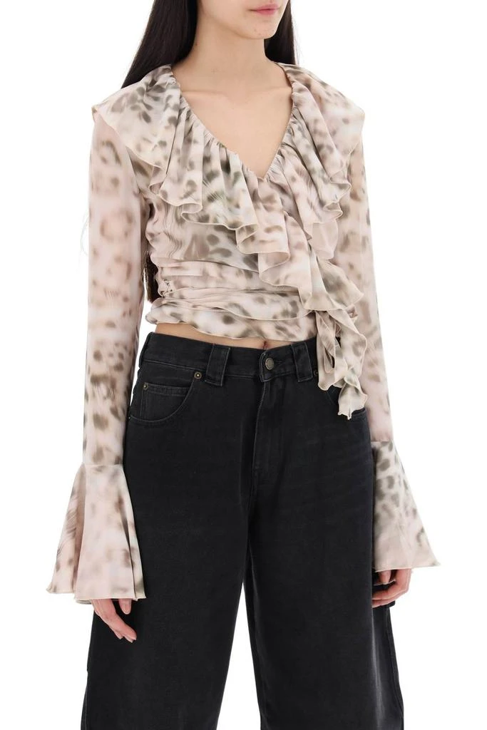 ROTATE Birger Christensen ROTATE Leopard Printed Chiffon Frill Wrap Blouse 2