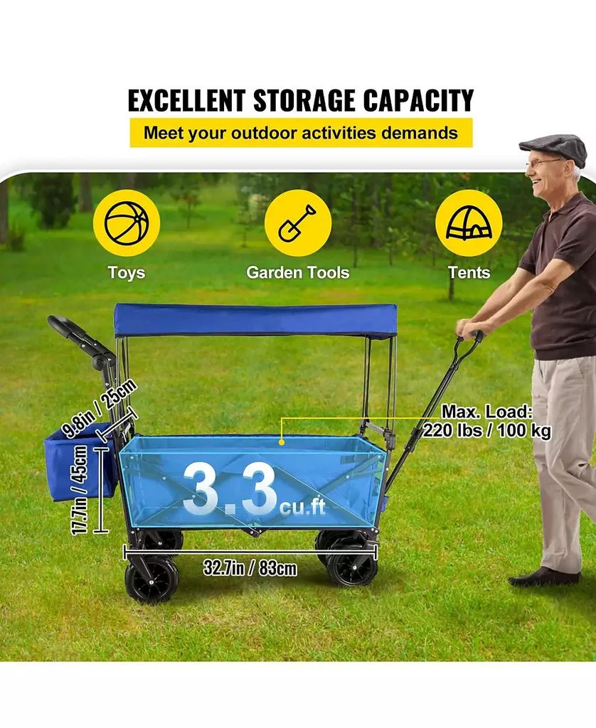 Mecale Extra Large Folding Wagon with Removable Canopy 
Rear Storage, All-Terrain Utility Cart, Blue 5