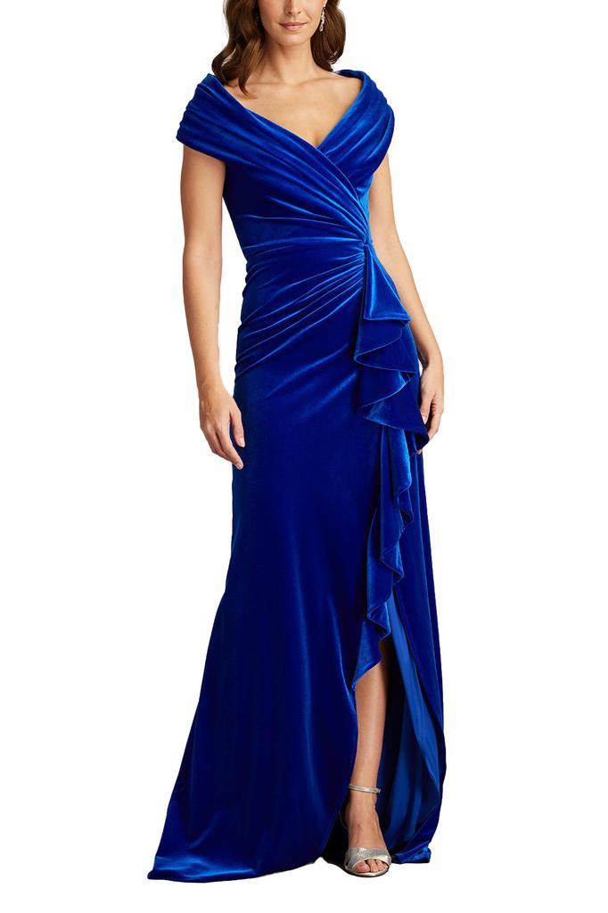 Tadashi Shoji Alvarez Velvet Waterfall Drape Gown