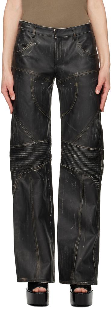 Blumarine Black Distressed Leather Pants