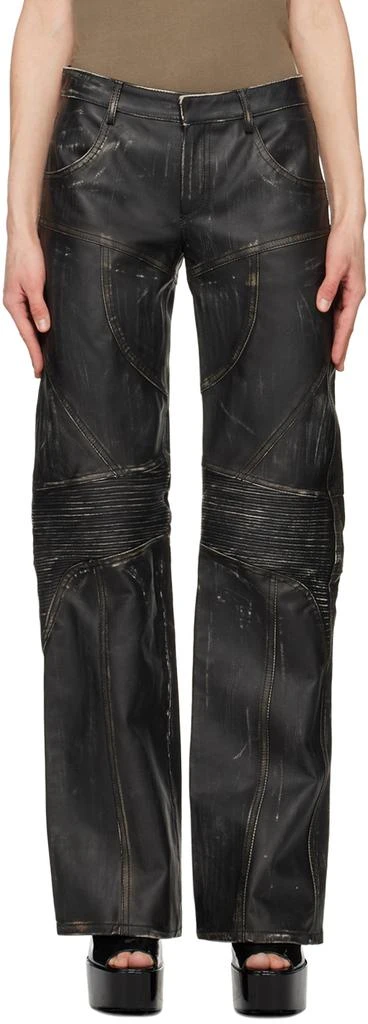 Blumarine Black Distressed Leather Pants 1