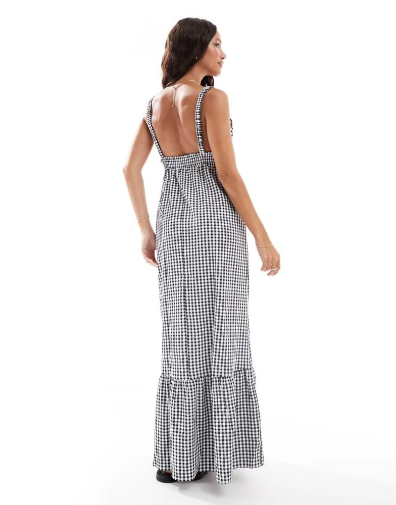 VERO MODA Vero Moda plunge front cami maxi dress in black gingham print 3