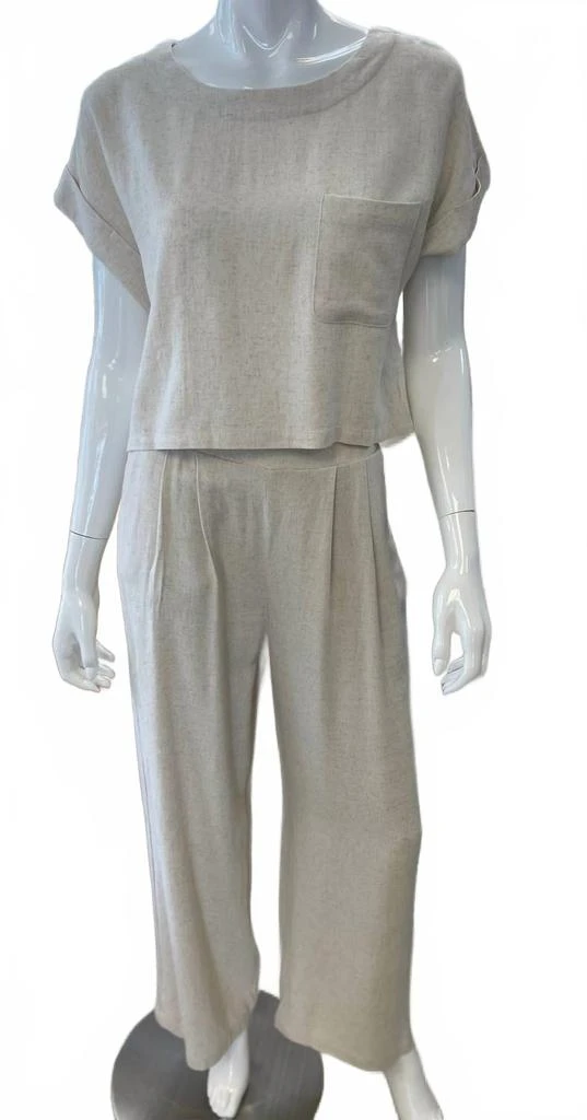 KLd. Signature Linen Crop Top And Pant Set In Oatmeal 2