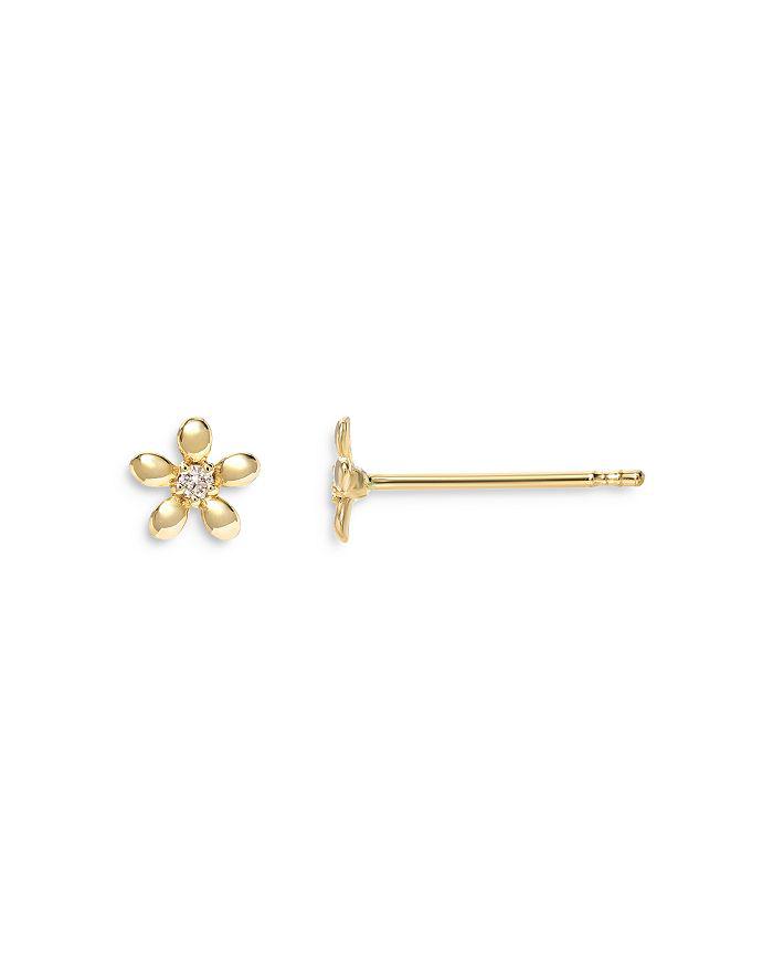 Zoe Lev 14K Yellow Gold Tiny Diamond Flower Stud Earrings