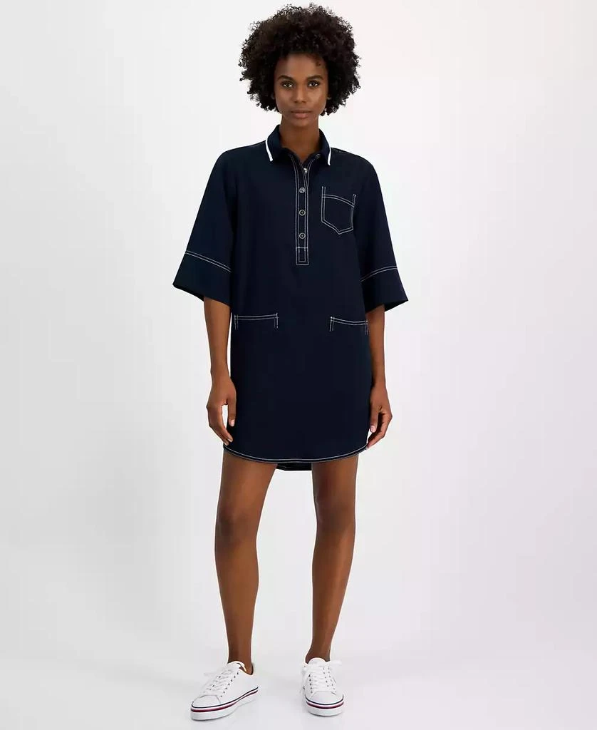 Tommy Hilfiger Women's Contrast-Stitched Button-Placket Popover Dress 1