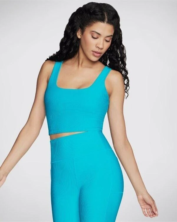 SKECHERS GO Flex Rib Longline Tank Bra Women's Medium Blue Stretch Active JDM231 3