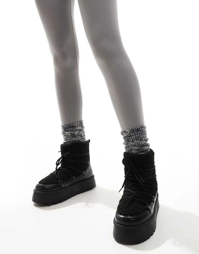 South Beach South Beach Borg Lace Up Platform Mini Boot in Black 4