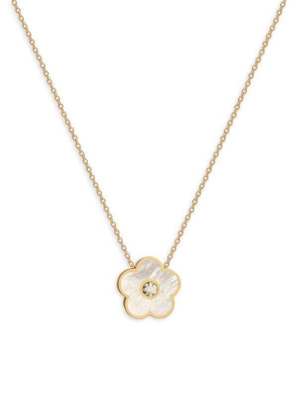 Gabi Rielle Season Standouts 14K Yellow Gold Vermeil, Mother Of Pearl & Cubic Zirconia Flower Pendant Necklace