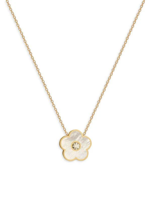 Gabi Rielle Season Standouts 14K Yellow Gold Vermeil, Mother Of Pearl & Cubic Zirconia Flower Pendant Necklace 1
