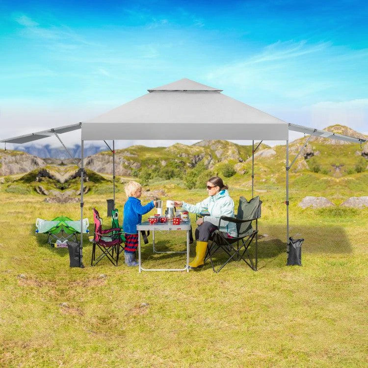 Hivvago 10 x 17.6 Feet Outdoor Instant Pop-up Canopy Tent with Dual Half Awnings-White 2