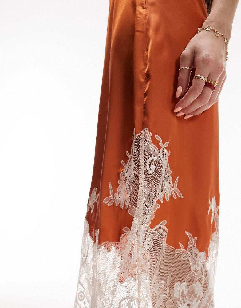 Topshop Topshop premium lace insert midi skirt in rust