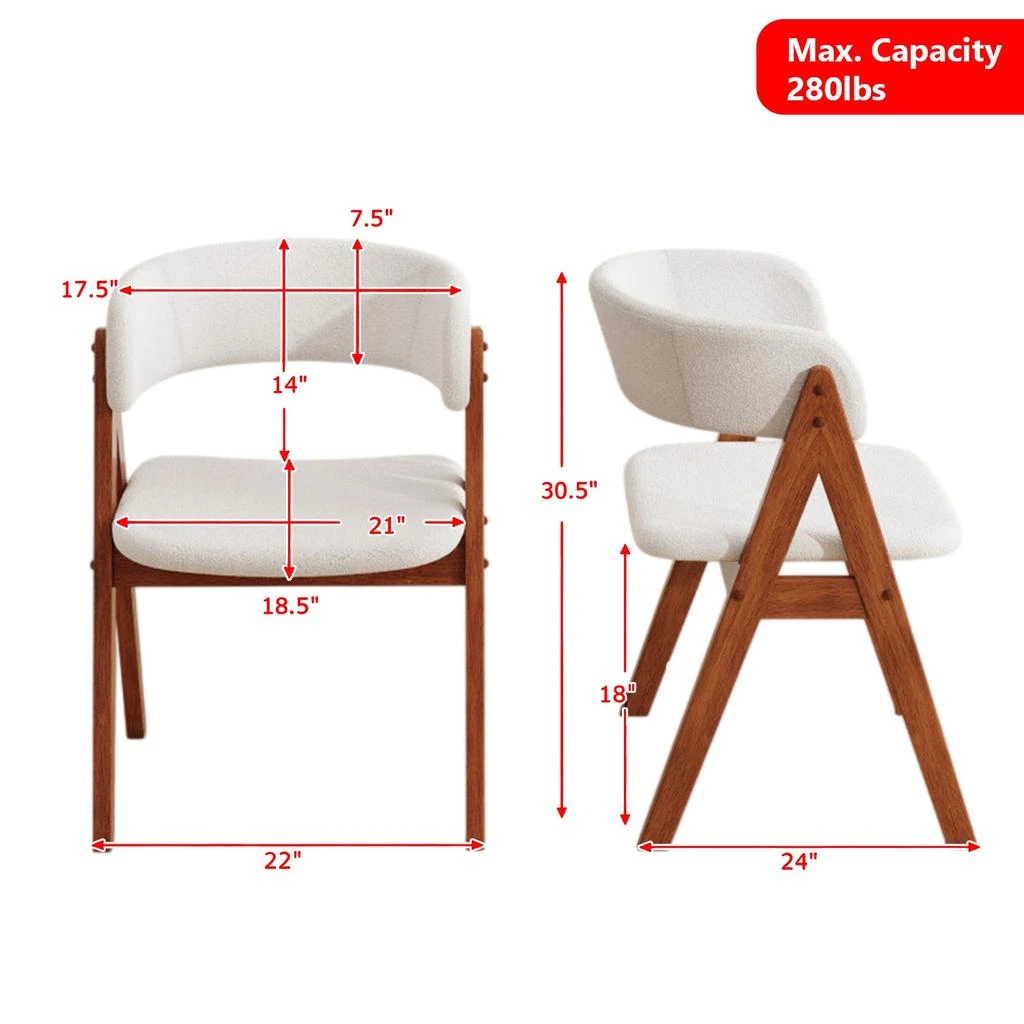 Hivvago Mid-Century Style Wood Dining Chair Set of Four with Soft Sherpa Seats 3