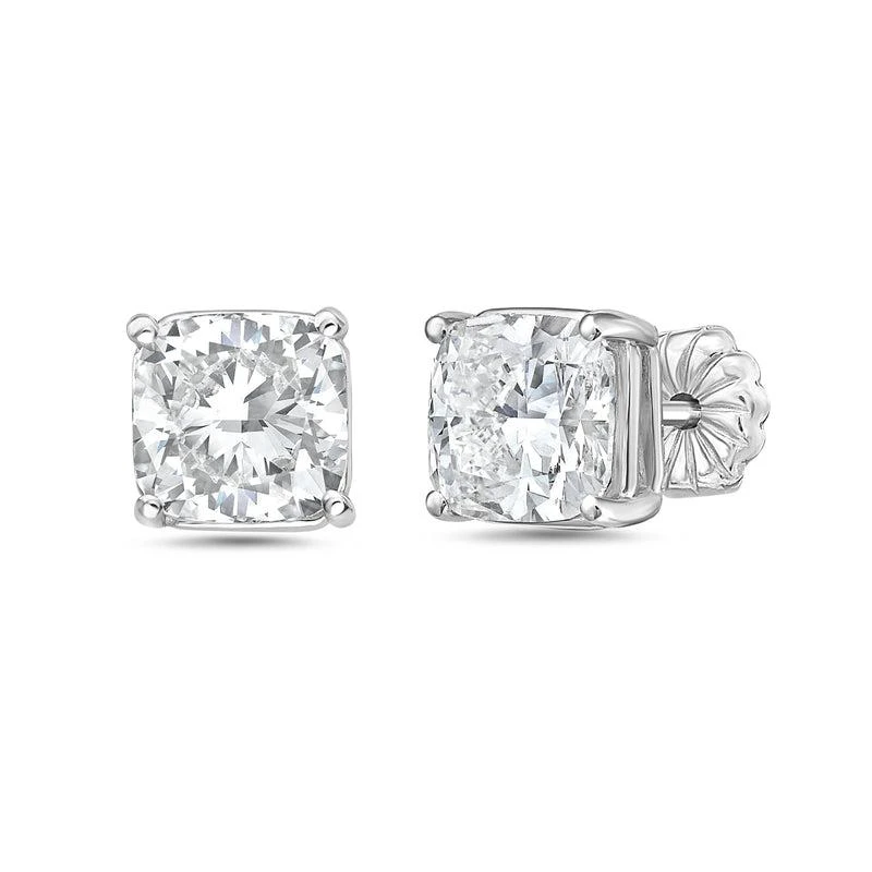 Diana M Jewels 14kt white gold lab grown cushion stud earrings weighing 8.27 cts tw set in a four prong setting 2
