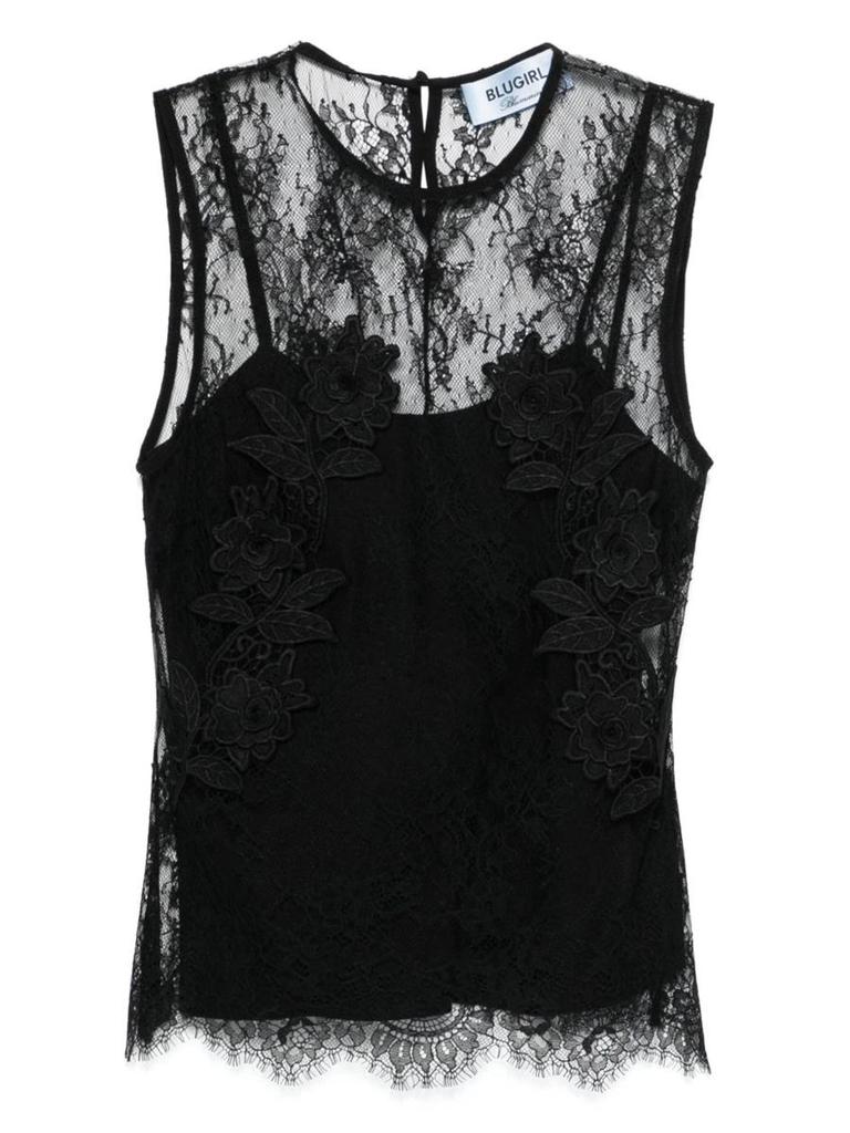 BLUMARINE Blumarine Black Semi-Trasparent Top In Lace