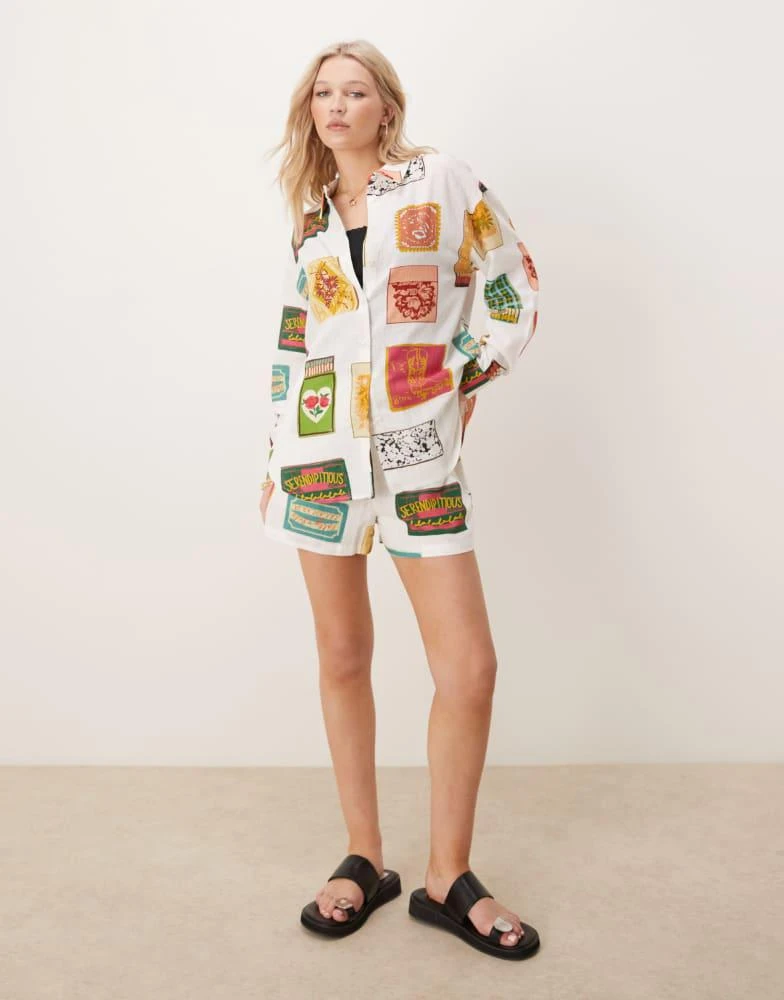 ASOS ASOS DESIGN oversized linen look shirt co-ord in matchbox print 1