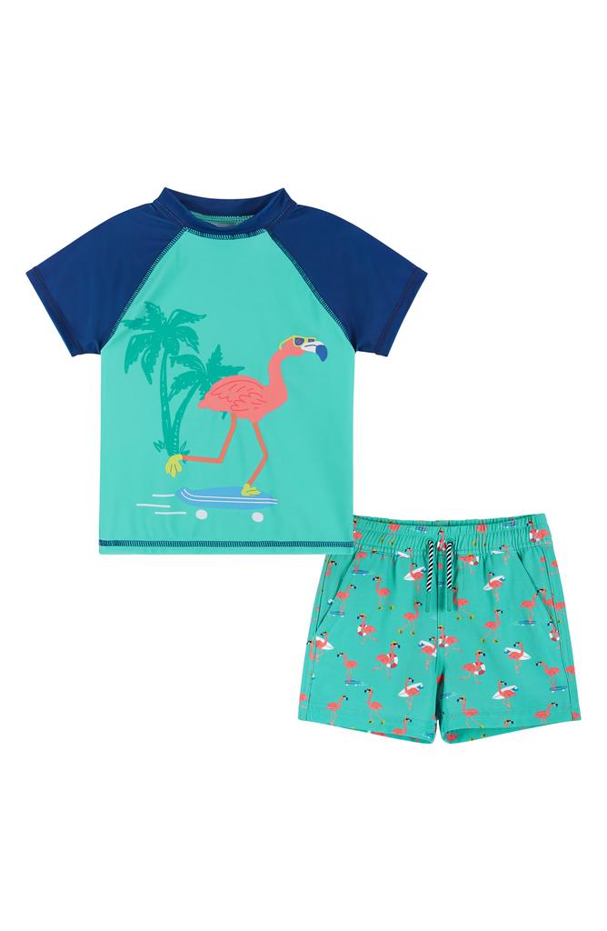 Andy & Evan Flamingo Rashguard T-Shirt & Swim Shorts Set