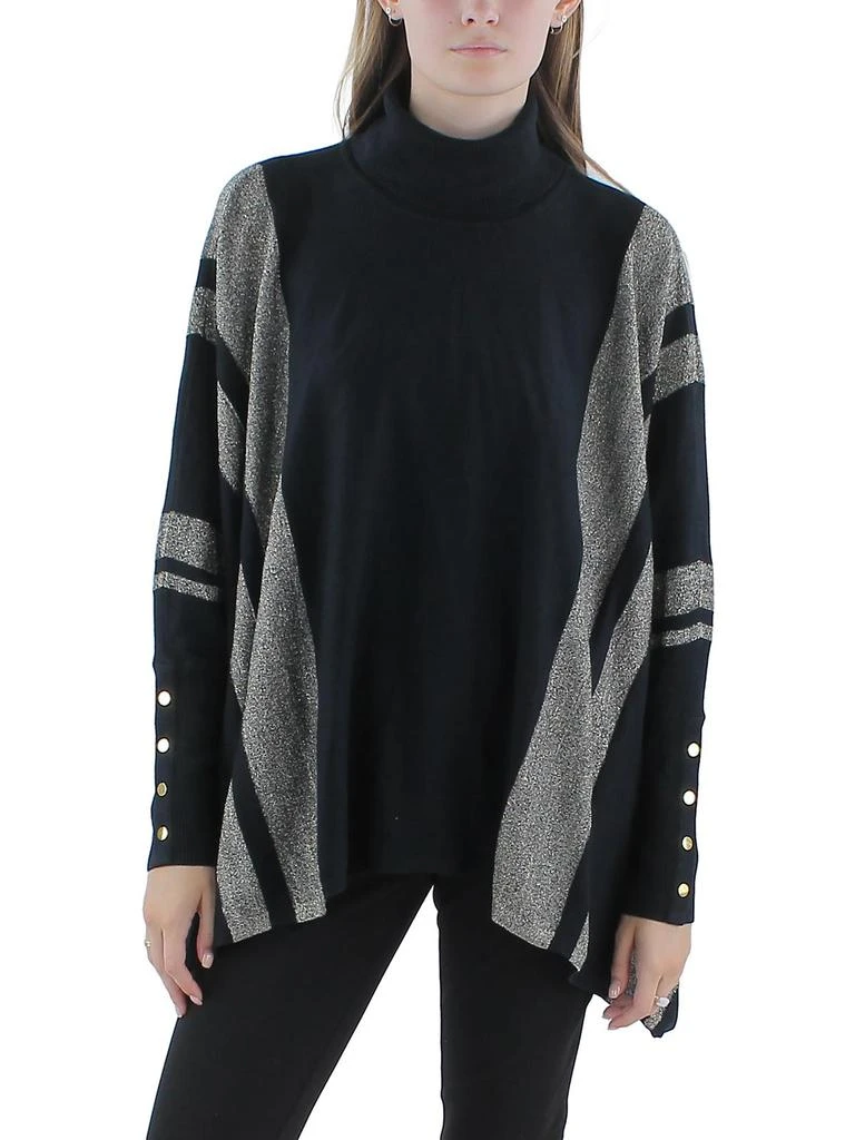 Alfani Womens Turtleneck Metallic Poncho Sweater 1