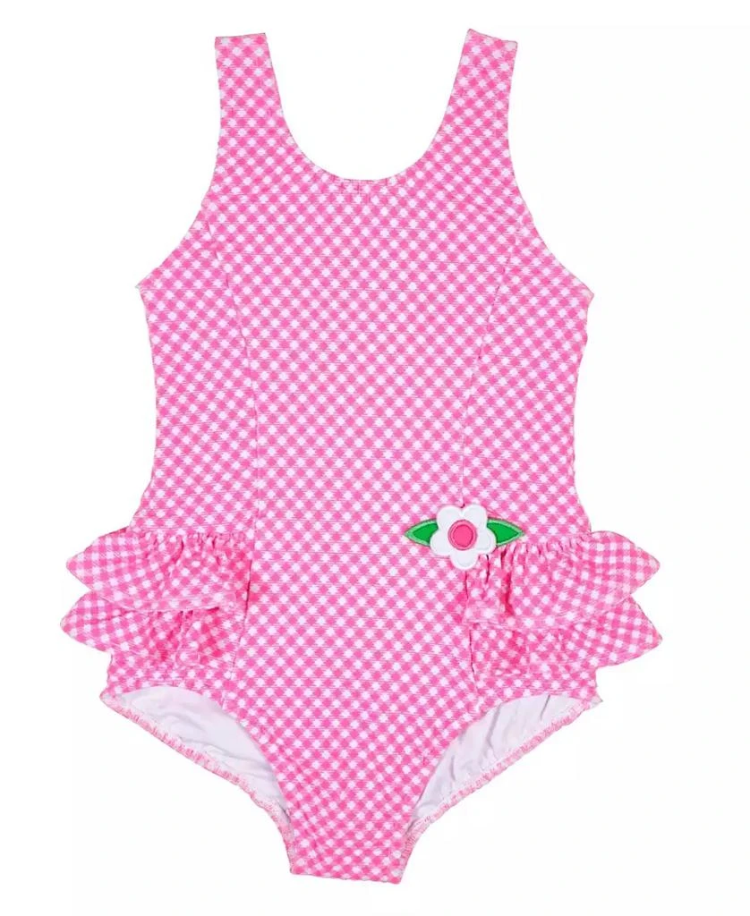 Florence Eiseman Toddler Girls Gingham Swimsuit with Ruffles and Flower