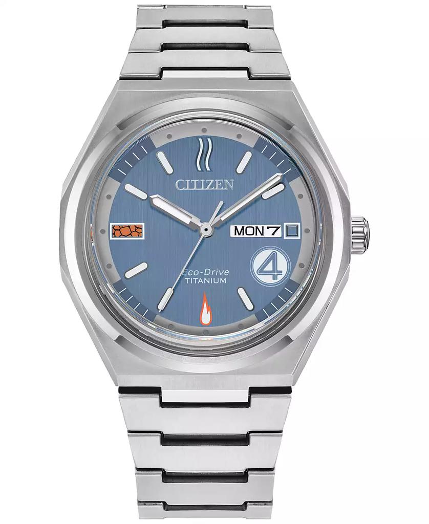 Citizen Eco-Drive Men's Marvel Fantastic Four Zenshin Silver-Tone Super Titanium Bracelet Watch 40mm Gift Set