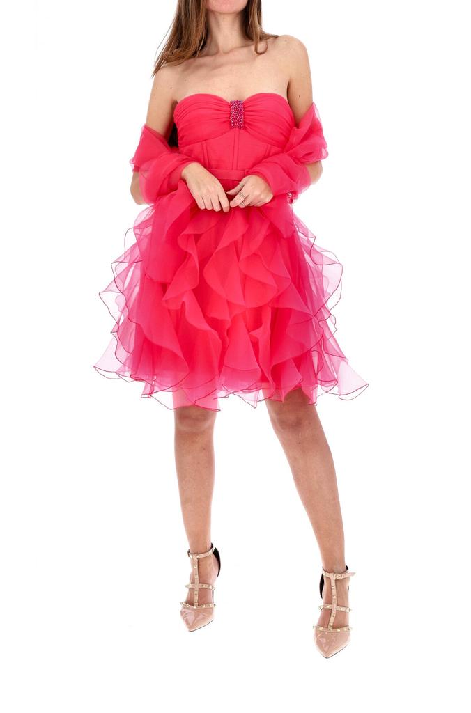 Fabiana Ferri Short sweetheart neckline dress and ruffled skirt PINK