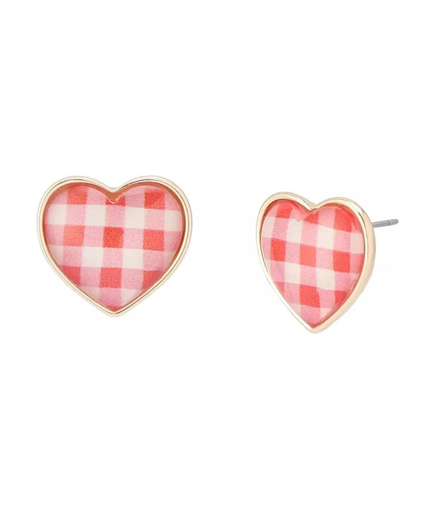 Betsey Johnson Backyard Gingham Heart Stud Earrings 1