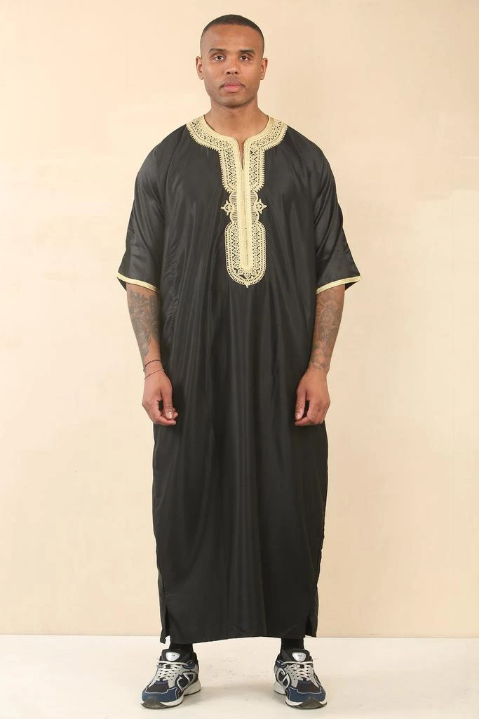 Arabic Thobes Men
s Black Gold Moroccan Thobe Djellaba Jubba Robe Eid