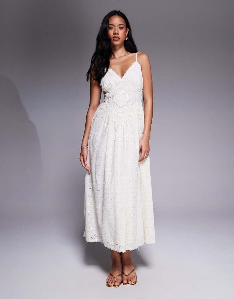 River Island River Island broderie embellished midi dress in cream