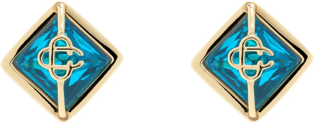 Casablanca Gold 
Blue Crystal Monogram Earrings