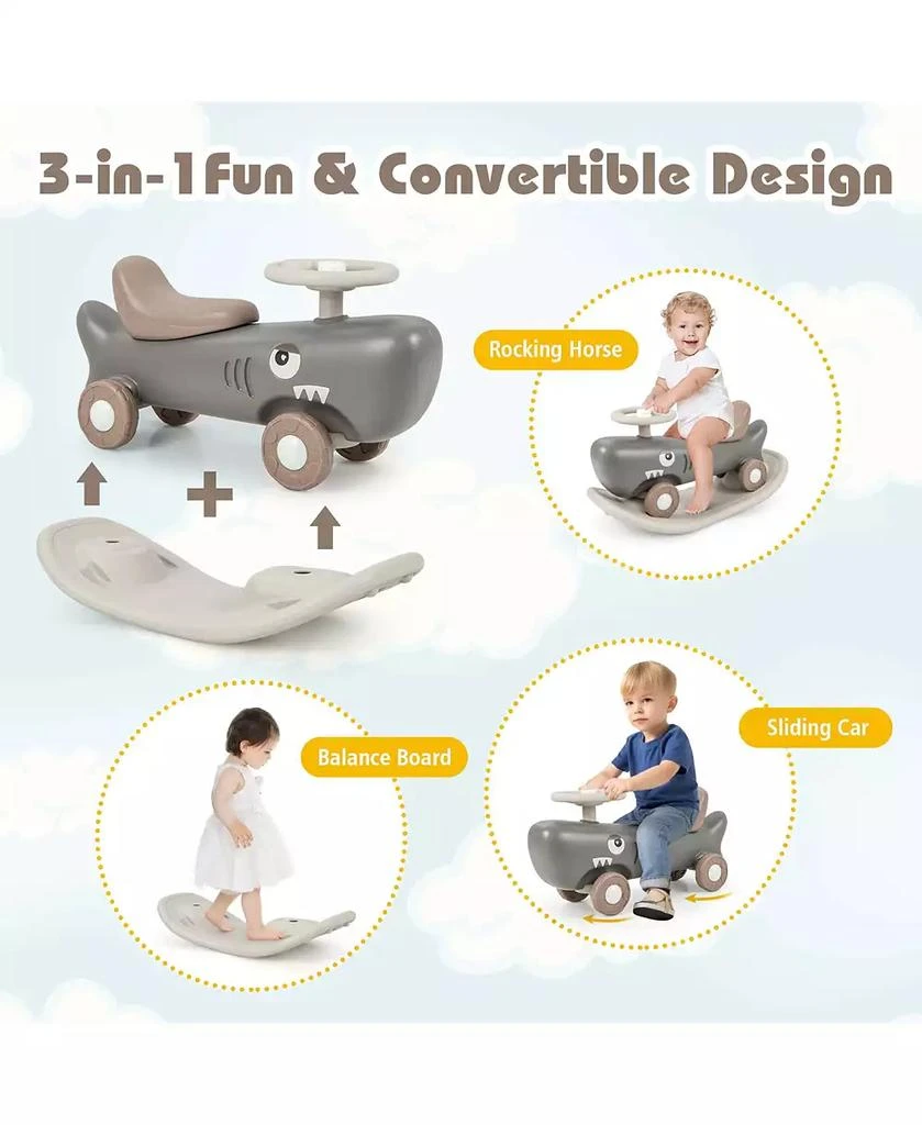 Costway Convertible Rocking Horse & Sliding Car with Detachable Balance Board 8