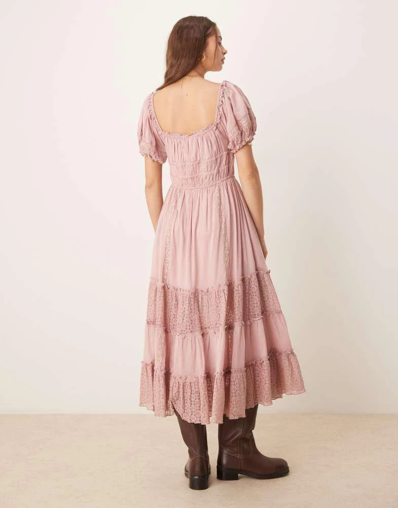 Free People Free People falling sun lace insert midi dress in pale mauve 4
