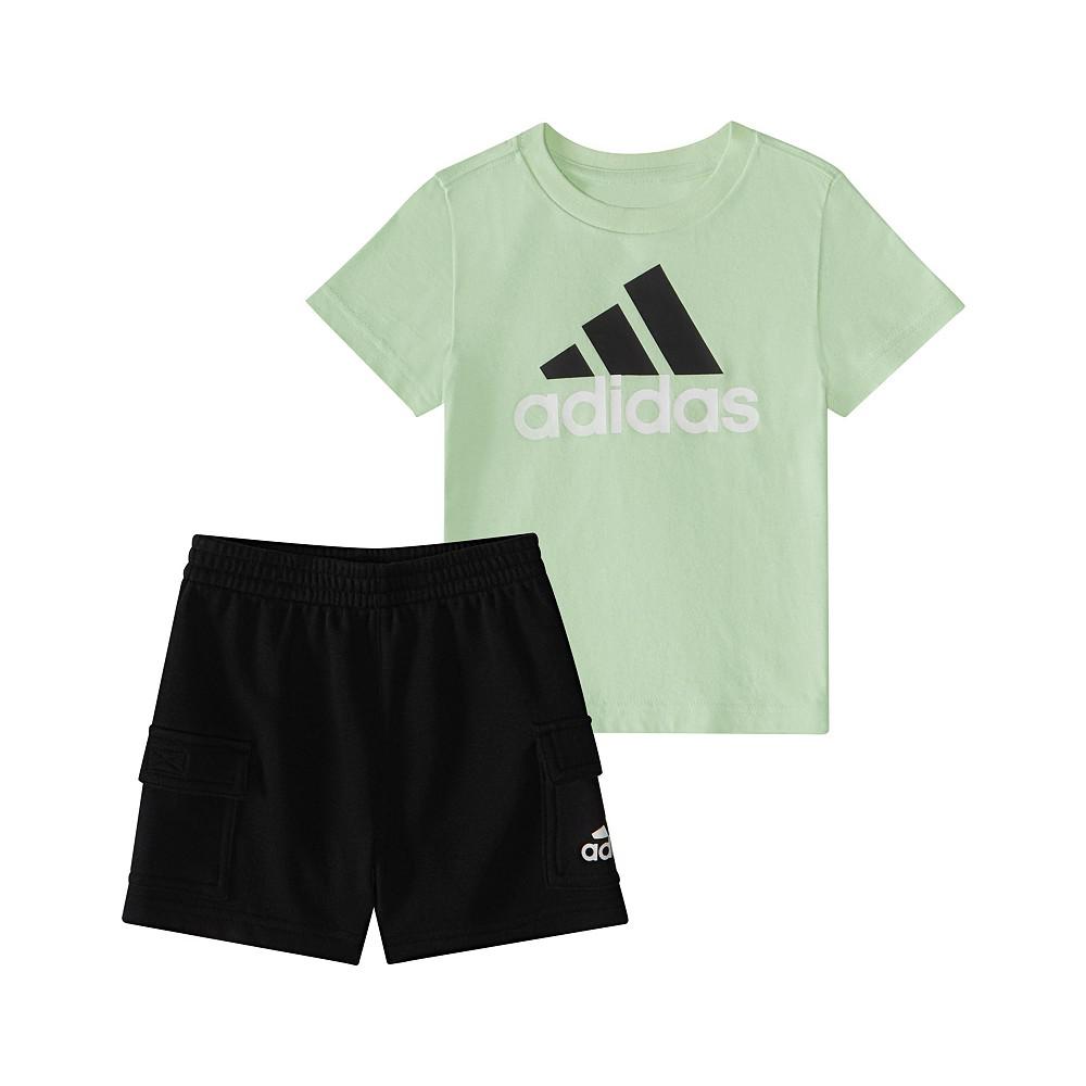 adidas Baby Boys Short Sleeve T Shirt and French Terry Cargo Shorts, 2 Piece Set