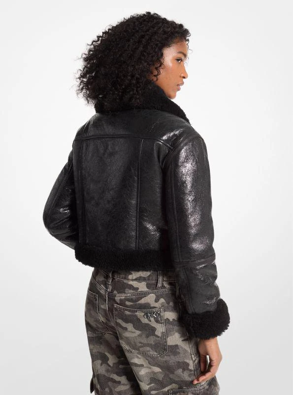 Michael Kors Crackled Leather and Shearling Cropped Jacket 2