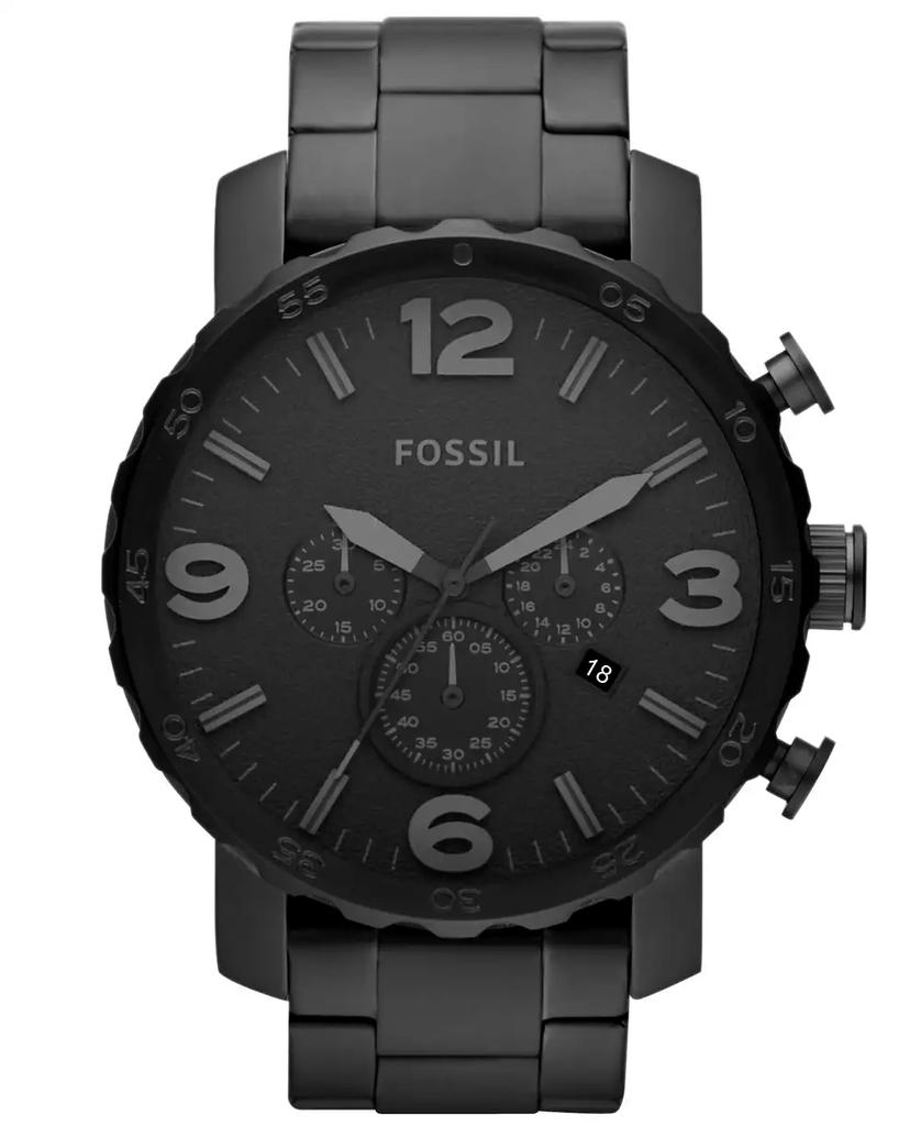 Fossil Men's Chronograph Nate Black-Tone Stainless Steel Bracelet Watch 50mm JR1401