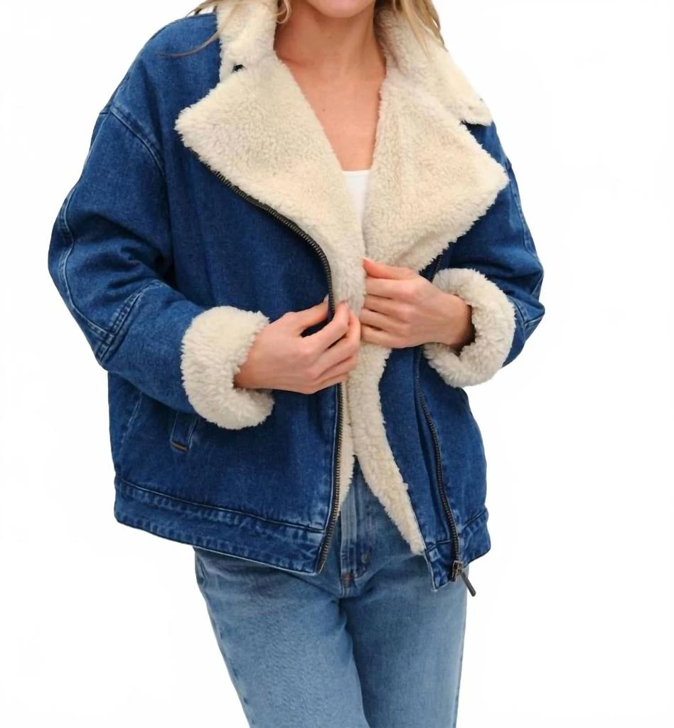 SIX/FIFTY Helena Faux Fur Lined Denim Jacket In Blue