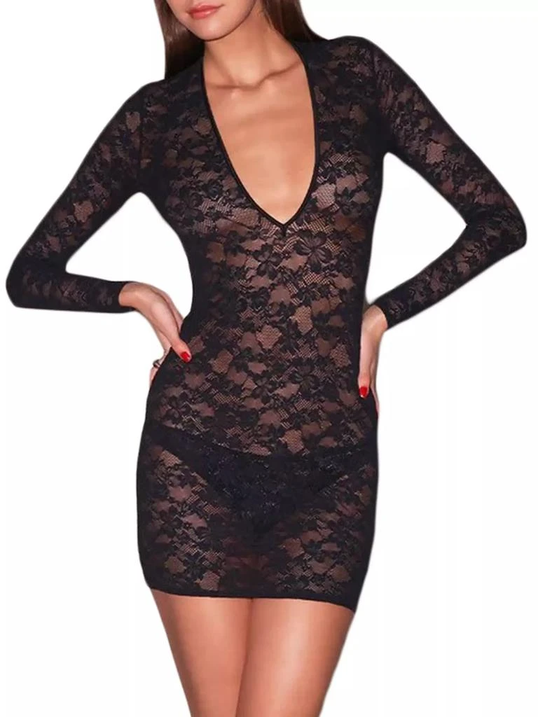 Fleur du Mal Le Stretch Lace Plunging V-neck Minidress 3