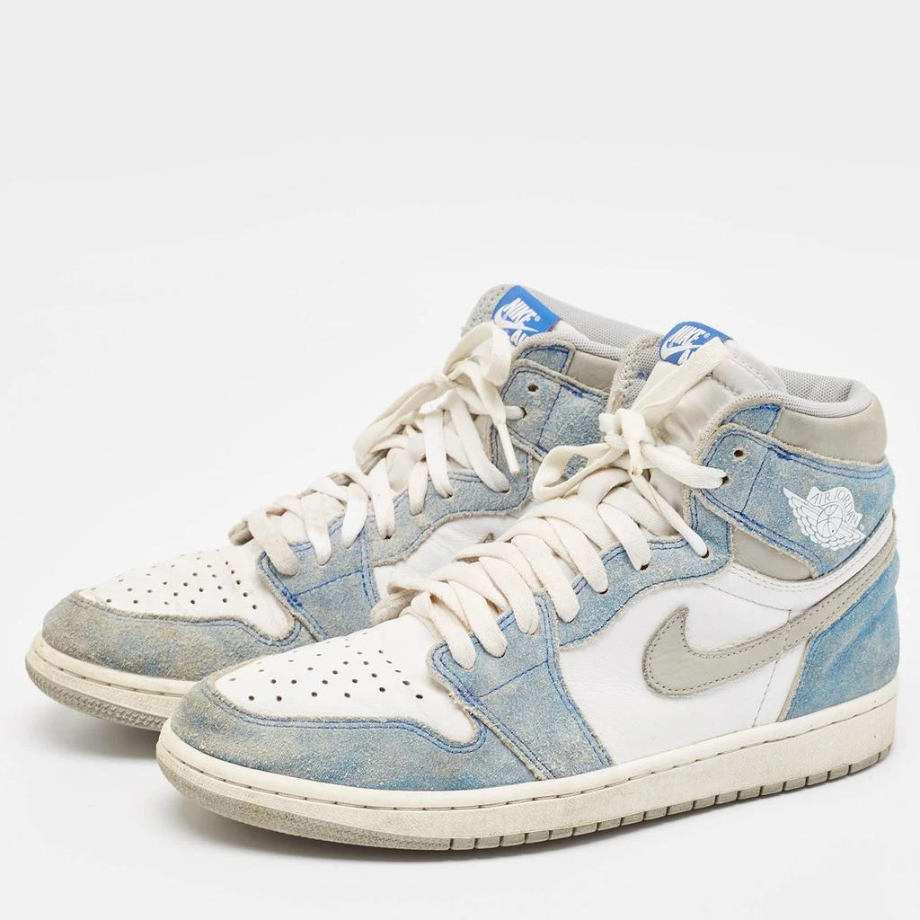 Jordan Air Jordans Blue/White Leather and Suede Air Jordan 1 High Top Sneakers Size 43 2