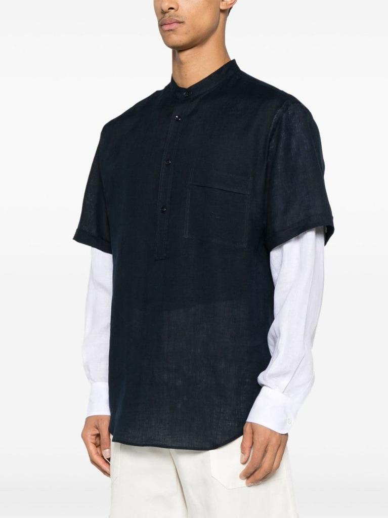 Giorgio Armani Layered Navy Blue Shirt With Band Collar And