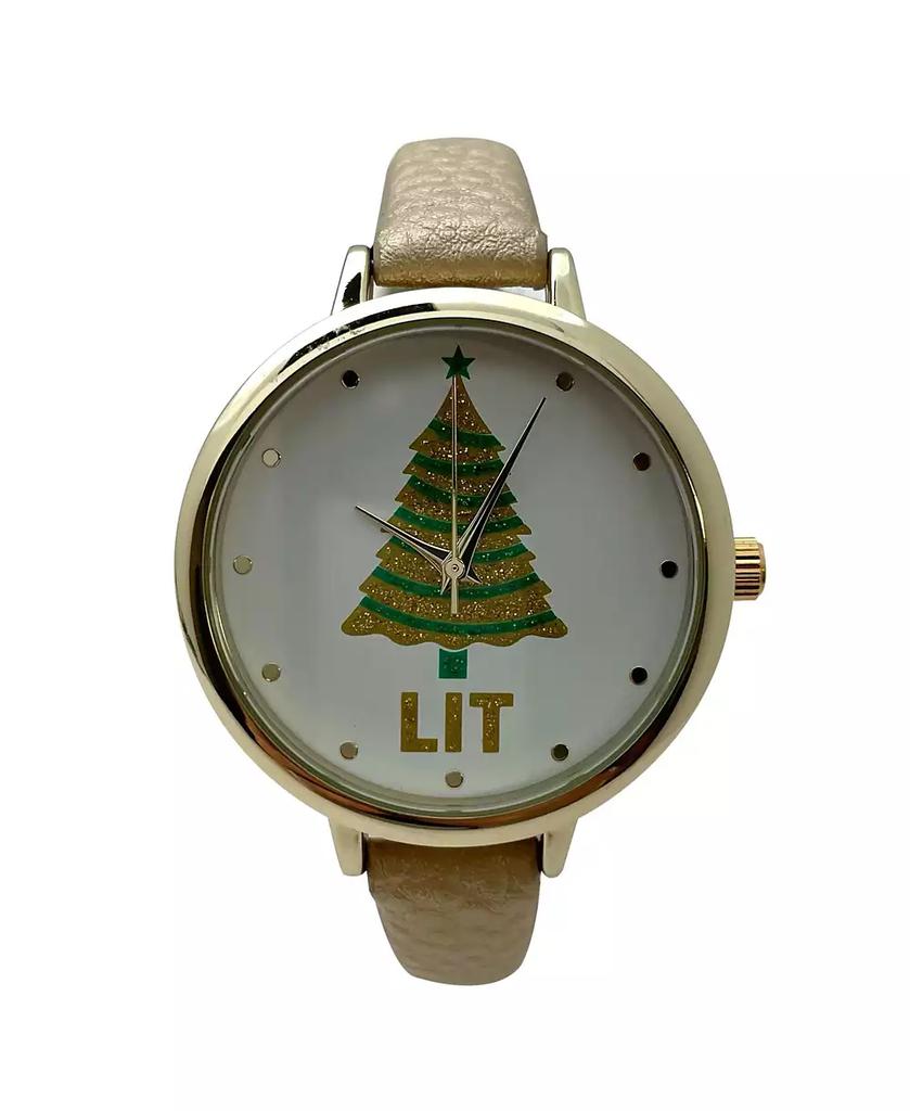 Olivia Pratt Gold Faux Leather Christmas Themed Women Watches
