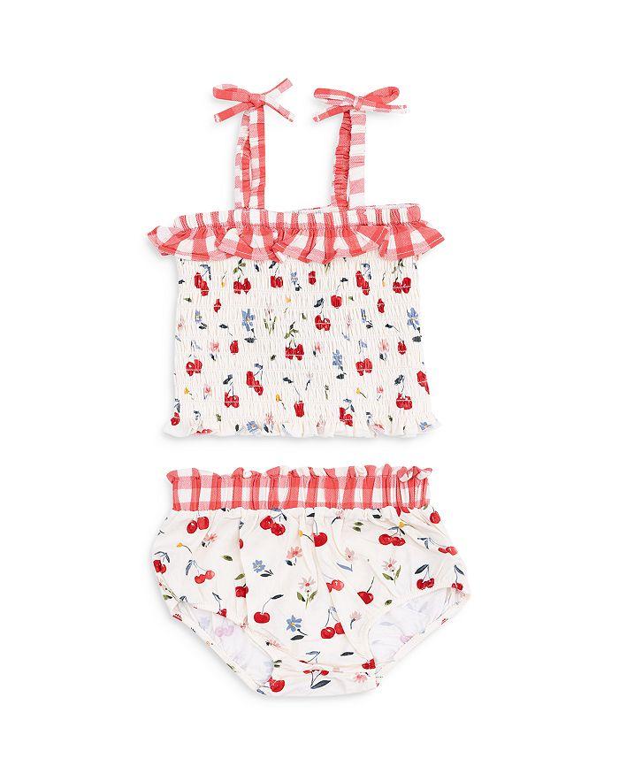 Angel Dear Girls' Watercolor Cherries Gingham Smocked Ruffle Top & Bloomer Set - Baby