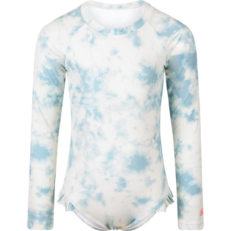 Munster Tie dye long sleeved swimsuit and shorts set in white and blue