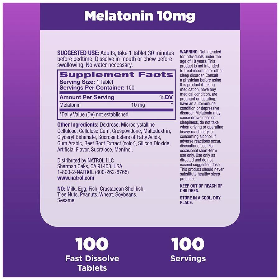 Natrol Fast-Dissolve 10 mg Melatonin Tablets Strawberry 6