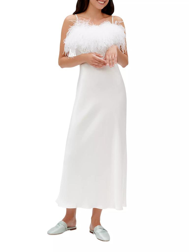 Sleeper Boheme Ostrich-Feather Embellished Slip Dress