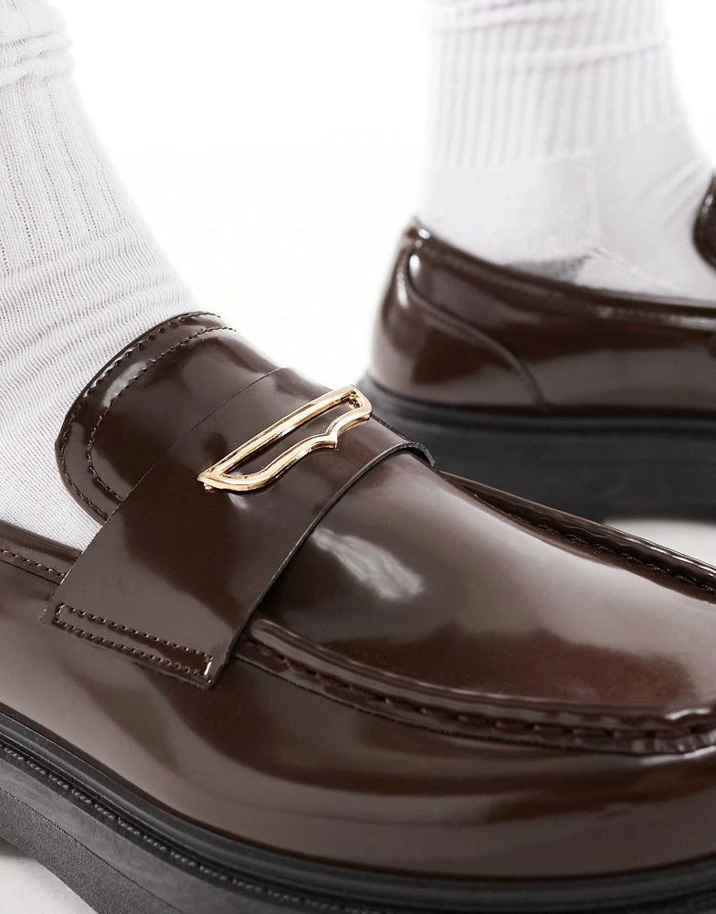 ASOS ASOS DESIGN chunky loafers in brown faux leather 2