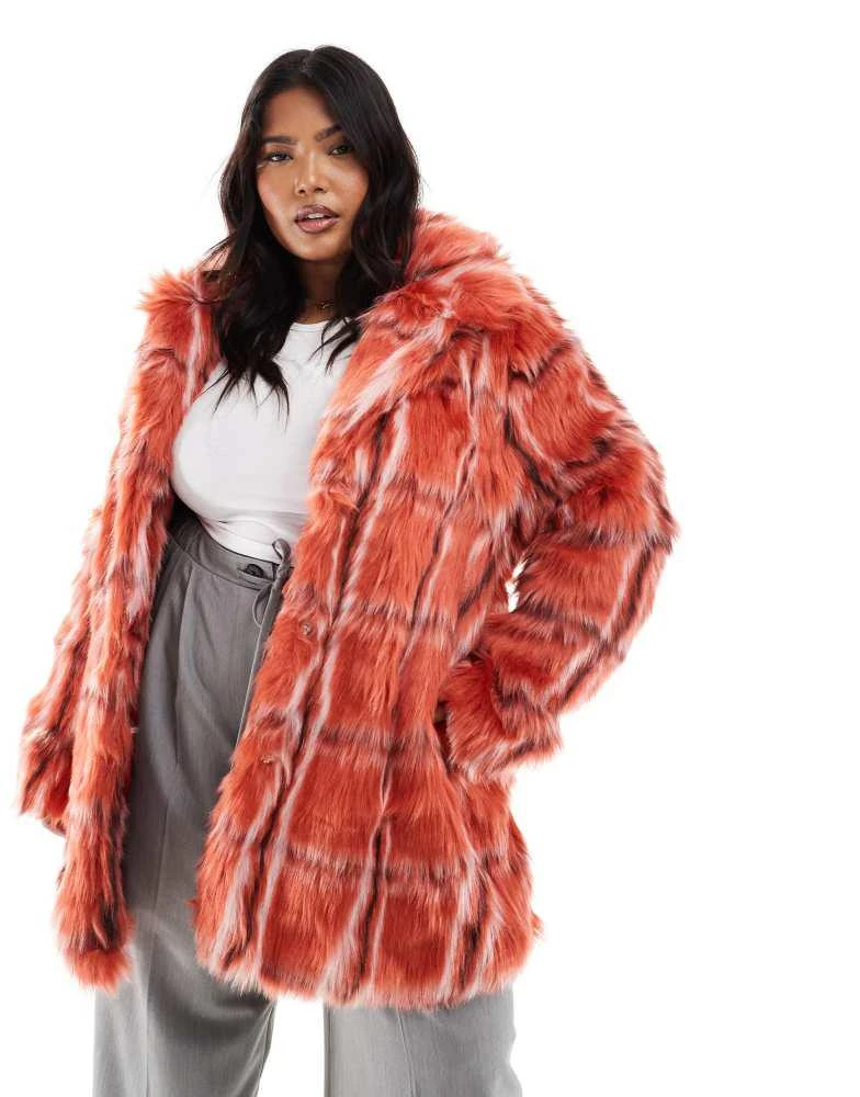 Glamorous Glamorous Faux fur coat in red fur check 1