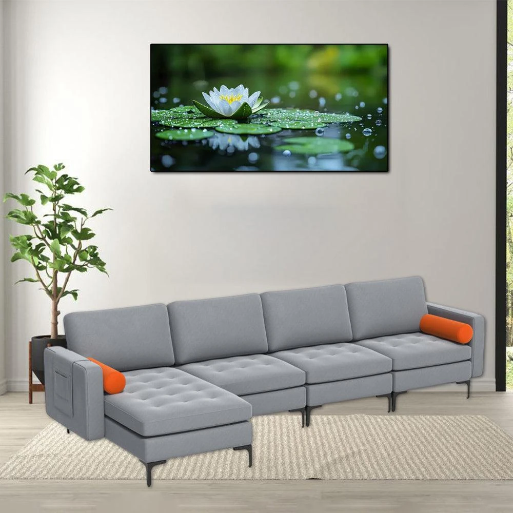 Hivvago Modular L-Shaped Sectional Couch with Reversible Ottoman and Dual USB Charging Ports